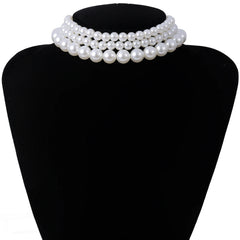 Multi-Layer White Imitation Pearl Necklace Bead  Chain Punk Ladies Wedding Short