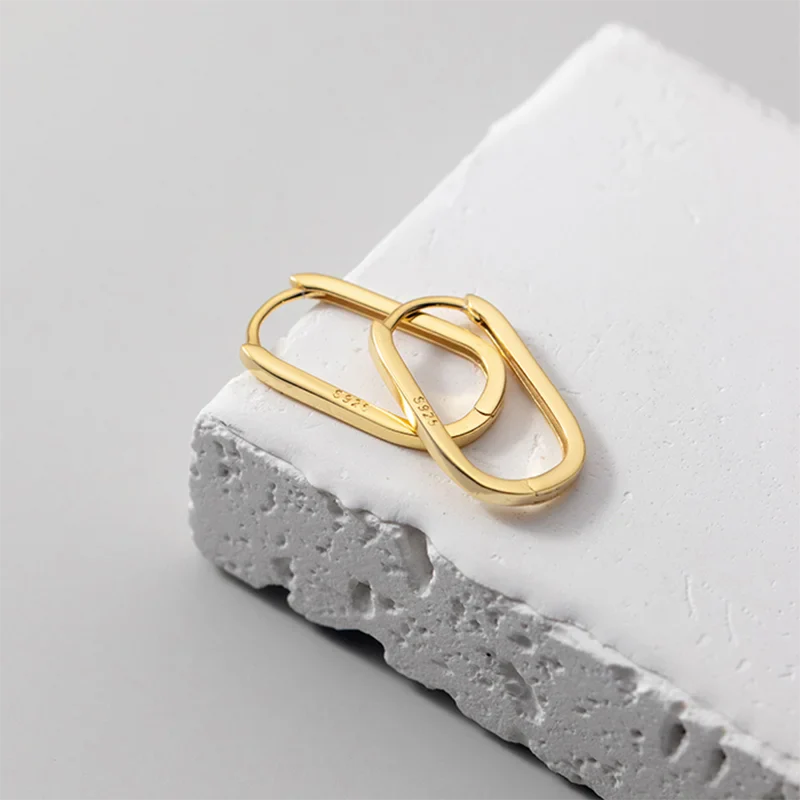 WANTME 925 Sterling Silver Simple Oval Glossy Huggies Ear Buckle for Women Fashion Bohemian European piercing Earrings Jewelry