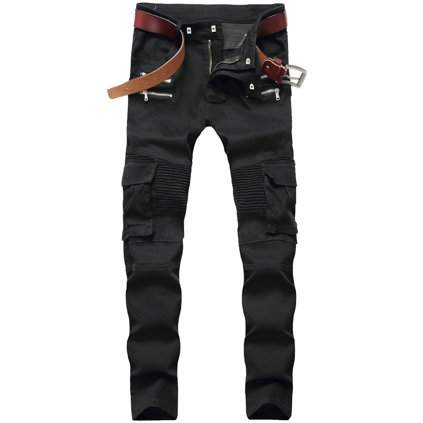 Motorcycle Denim Pants Men's Black Jeans Fashion Stretch Zipper Skinny Jeans