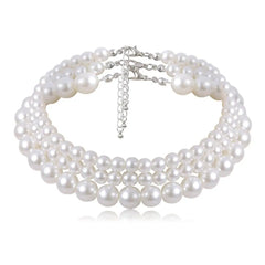 Multi-Layer White Imitation Pearl Necklace Bead  Chain Punk Ladies Wedding Short