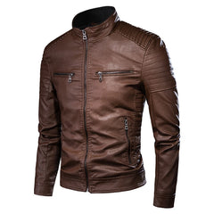 Men's Jacket Fashion Mens Vintage Leather Jackets Casual Men Faux Leather