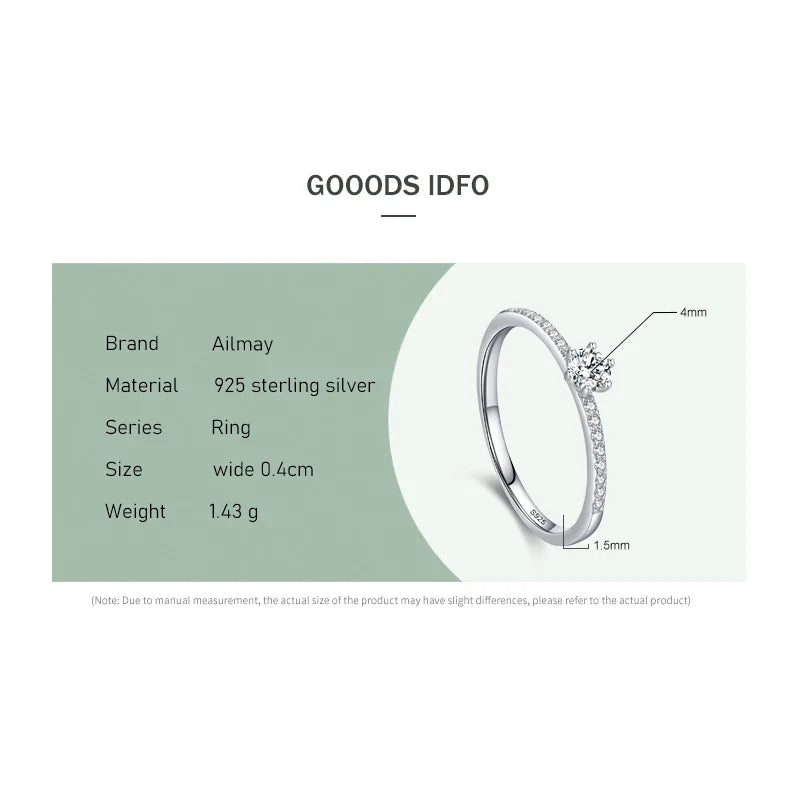 Ailmay Classic 925 Sterling Silver Sparkling Clear Zircon Golden Color Rings For Women Wedding Engagement Fine Female Jewelry