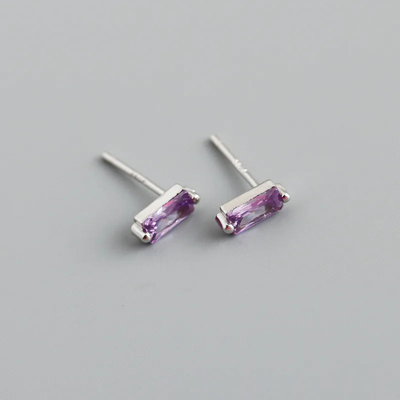 WANTME 925 Sterling Silver Colorful Square Shiny Zircon Beads Piercing Stud Earrings for Women Fashion Gothic Exquisite Jewelry