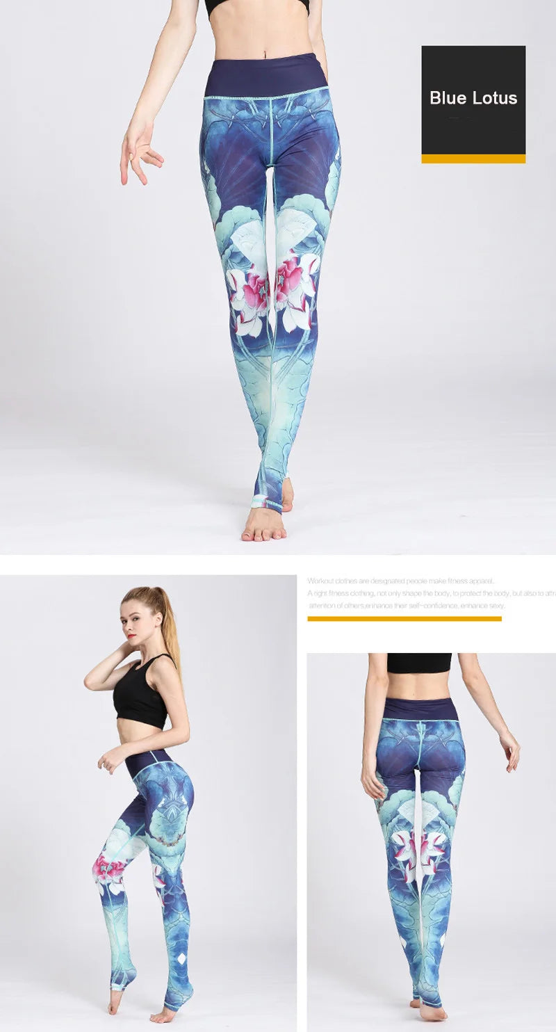 Cloud Hide Yoga Pants Women High Waist Trainer Sports Leggings Long Tights Floral