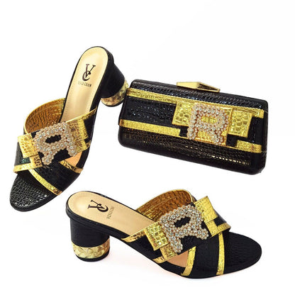 Gold Color Matching Italian Shoes and Bags Set