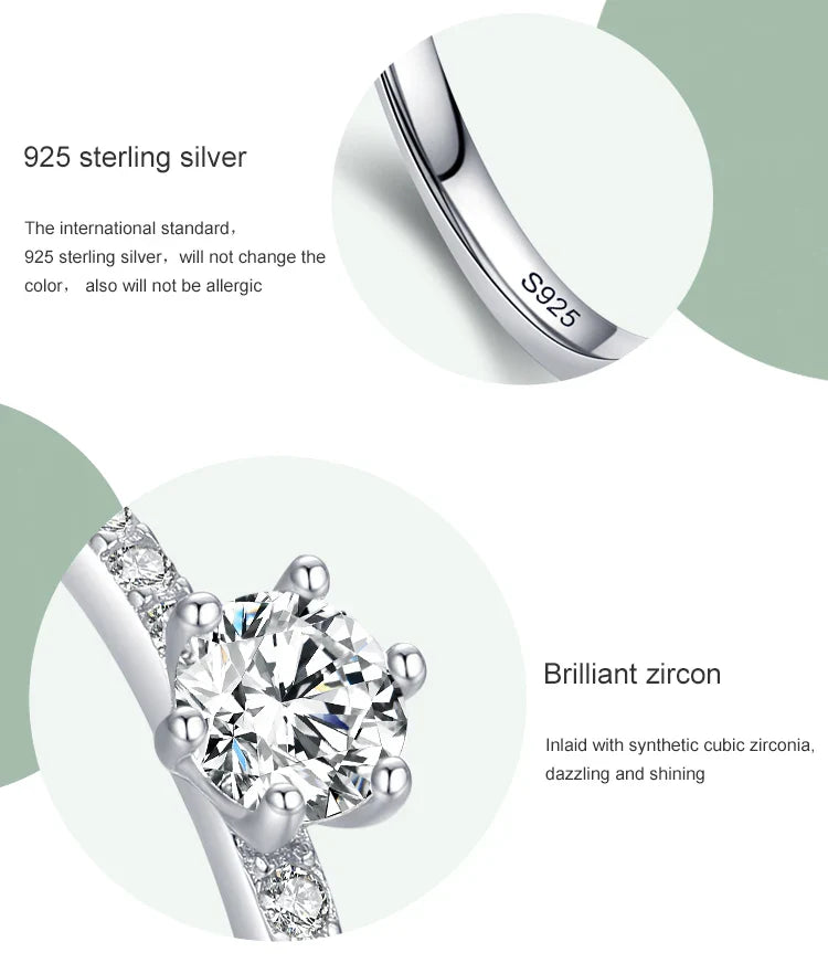 Ailmay Classic 925 Sterling Silver Sparkling Clear Zircon Golden Color Rings For Women Wedding Engagement Fine Female Jewelry