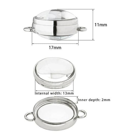 13pcs 17mm 23mm 28mm Women Bracelet Floating Locket Double Curved Glass Living Memory Locket Stainless Steel Jewelry Medallion