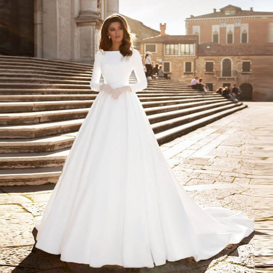 White Bridesmaid Dresses: A-line Wedding Dress Ivory Satin Wedding Gowns Elegant
