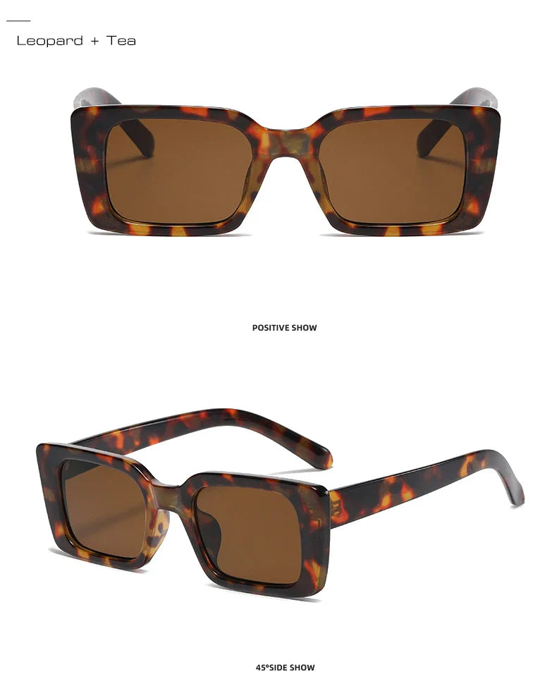 SO&EI Ins Popular Fashion Small Rectangle Sunglasses Women Retro Leopard Shades UV400 Men Trending Square Sun Glasses