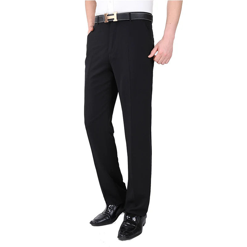 Men Silk Black Dress Pants Formal Social Office Trousers Male Summer Spring
