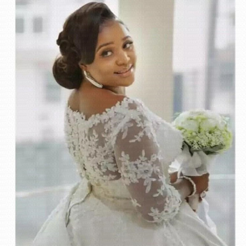 White Bridesmaid Dresses: Ball Gown Wedding Dress Long Sleeve African Bridal Gowns