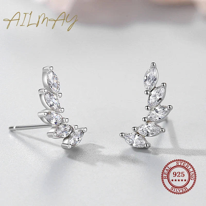 Ailmay Genuine 925 Sterling Silve Fashionc Luxury Feather Wings Design Sparkling Zircon  For Women Wedding Engagement Jewelry