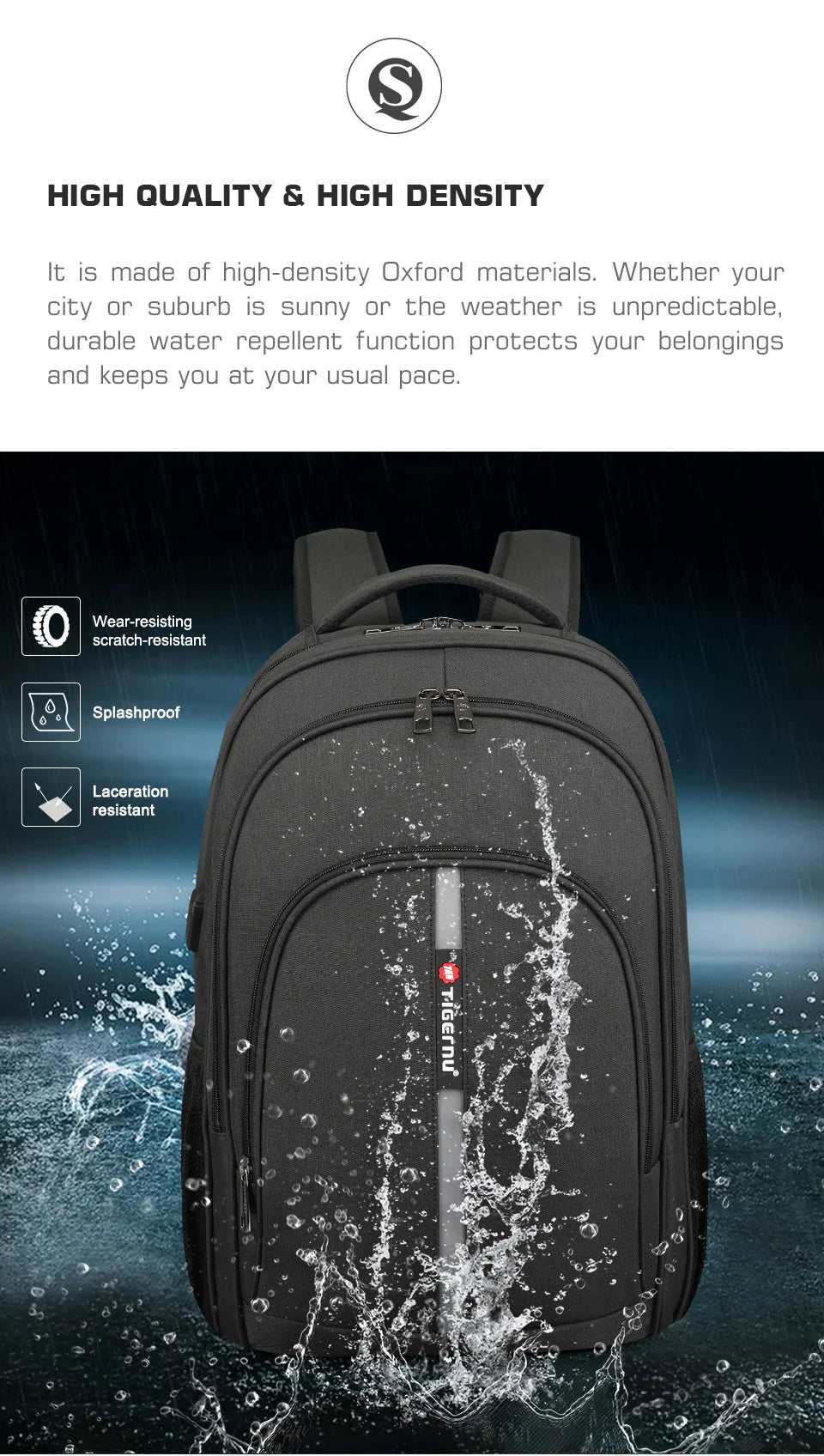 Tigernu Large Capacity Backpack 15.6inch Laptop Backpack Anti Theft Men Backpack College Schoolbag Travel Backpack Bag For Men