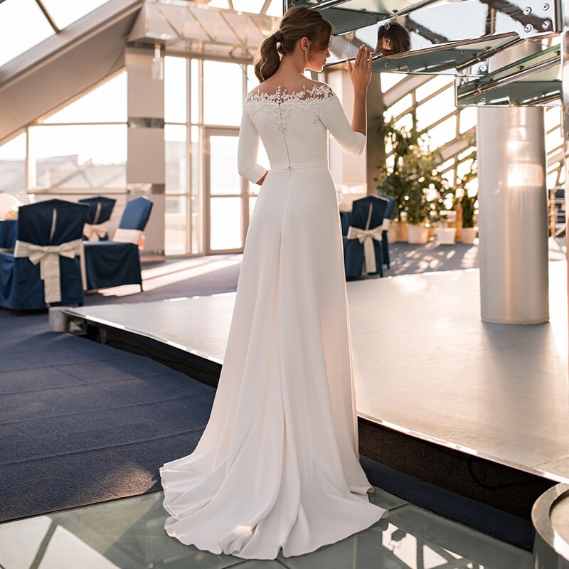 Wedding Dress A-Line Lace Appliques Satin Civil Bridal Gown