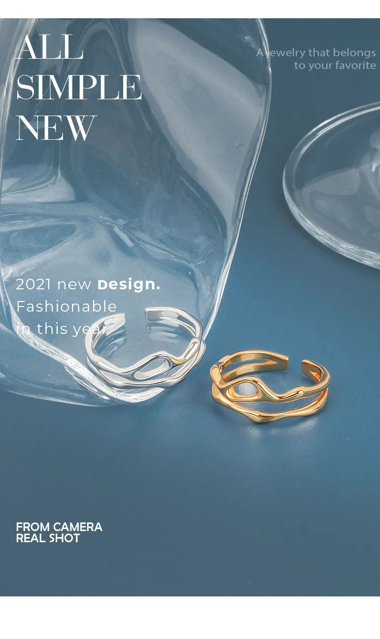 Silver Color Irregular Hollow Double Line Geometric Ring Female Simple  Unique Design