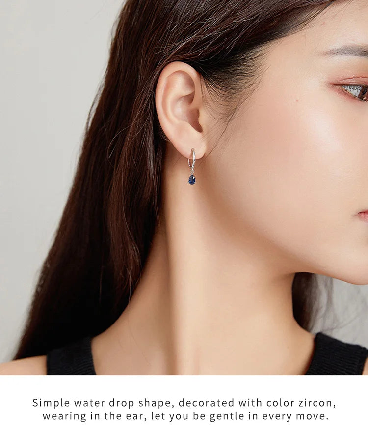 BAMOER Silver ISHWAR Green Water Drop Earrings 925 Sterling Silver 4 Colors Drop Shape Earring for Women Statement  Jewelry