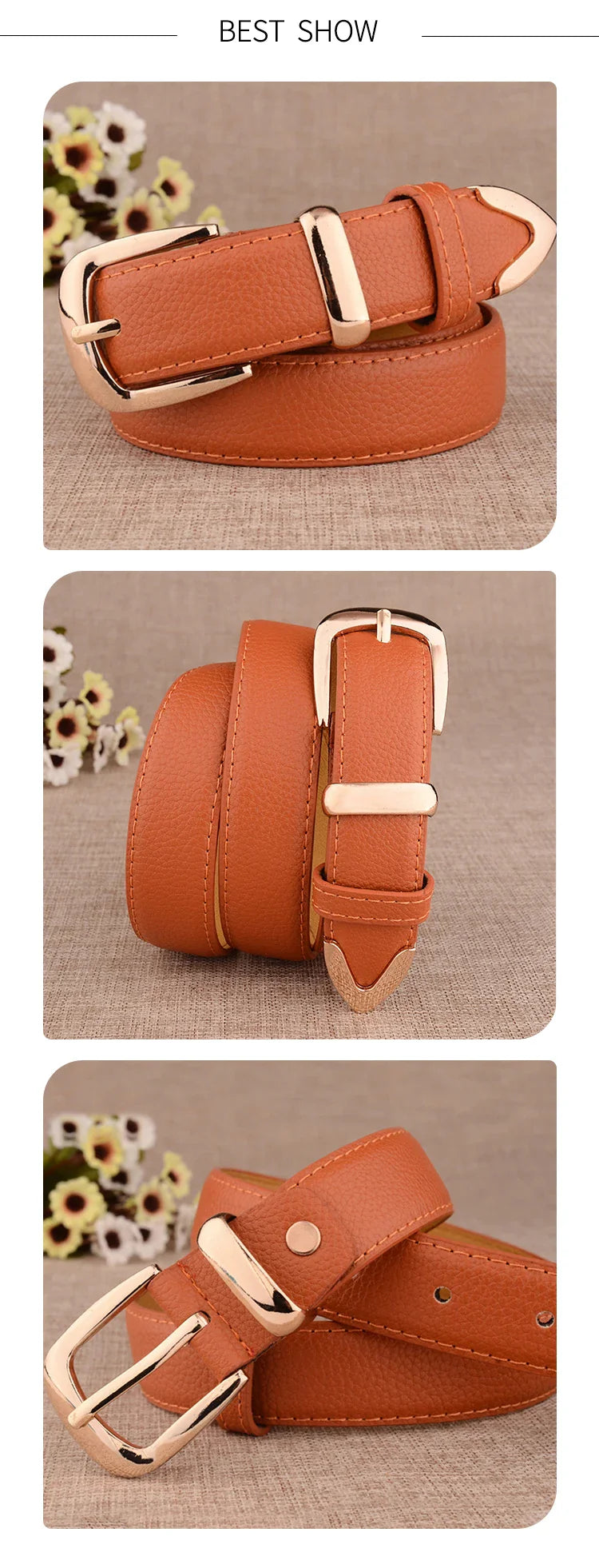 Fashion Women Leather Belts High Quality Gold Buckle Best Matching Dress Jeans Belts for Lady LB2146