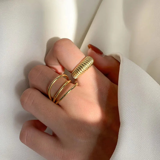 Gold Color three layers Rings For Women Vintage Strips Engagement Rings