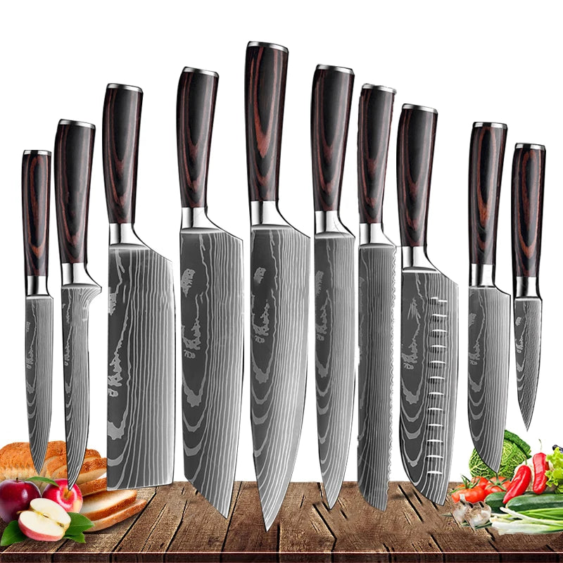 Japanese Kitchen Knives Set Laser Damascus Pattern Chef Knife Sharp