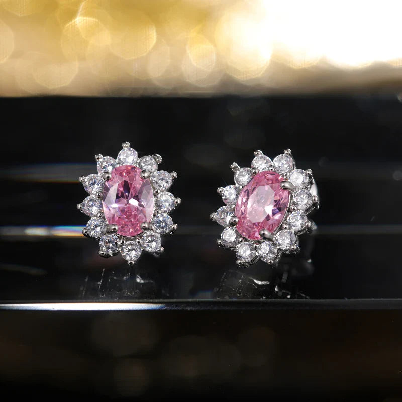 Huitan Fashion Sunflower Shape Stud Earrings Women Brilliant Oval Cubic Zirconia Luxury Female Party Jewelry Earring Top Quality