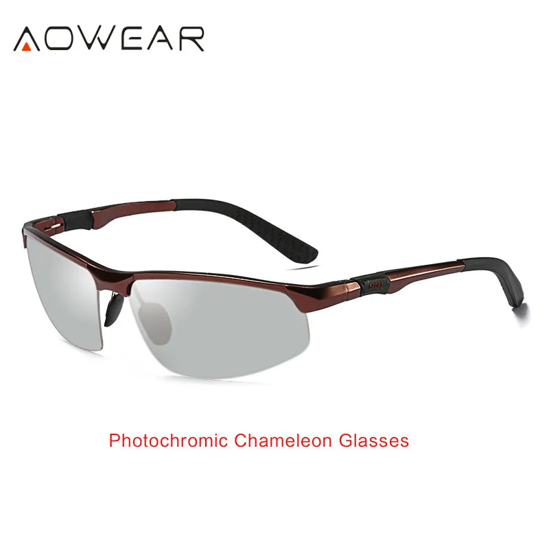 Sunglasses Men Polarized Day Night Driving Glasses Aluminium Rimless