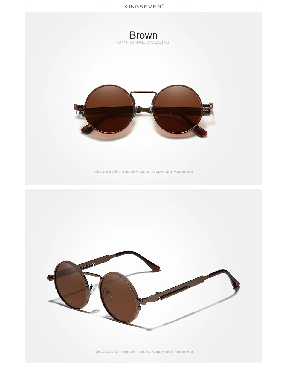 KINGSEVEN High Quality Gothic Steampunk Sunglasses Polarized Men Women Brand Designer Vintage Round Metal Frame Sun Glasses