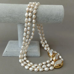 Cultured Baroque Pearl Necklace Keshi Pearl Gold color Plated Connector chokers