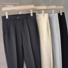 Cropped Straight Trousers Loose The Trend Fashion Male British No Ironing Pure Color