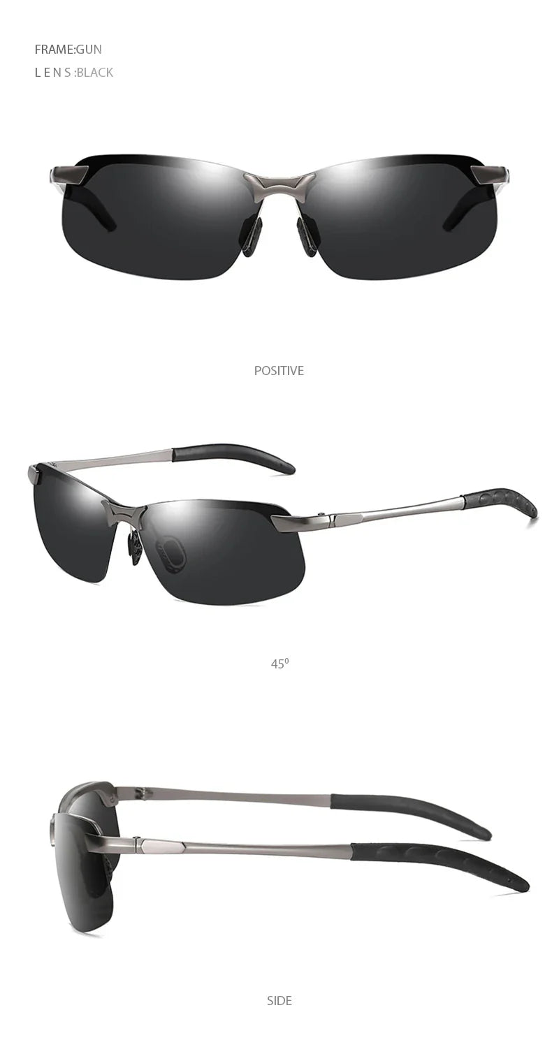 Half-frame Photochromic Sunglasses Men Women Vintage Metal Polarized Sun Glasses For Male Night Vision Driving Shades