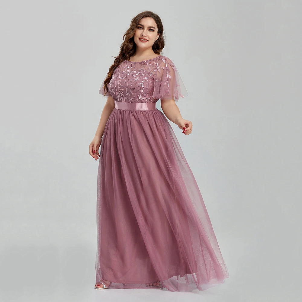 Evening Dresses: Women's Plus Size Mesh A-Line Sequin Embroidery
