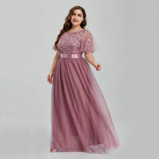 Evening Dresses: Women's Plus Size Mesh A-Line Sequin Embroidery