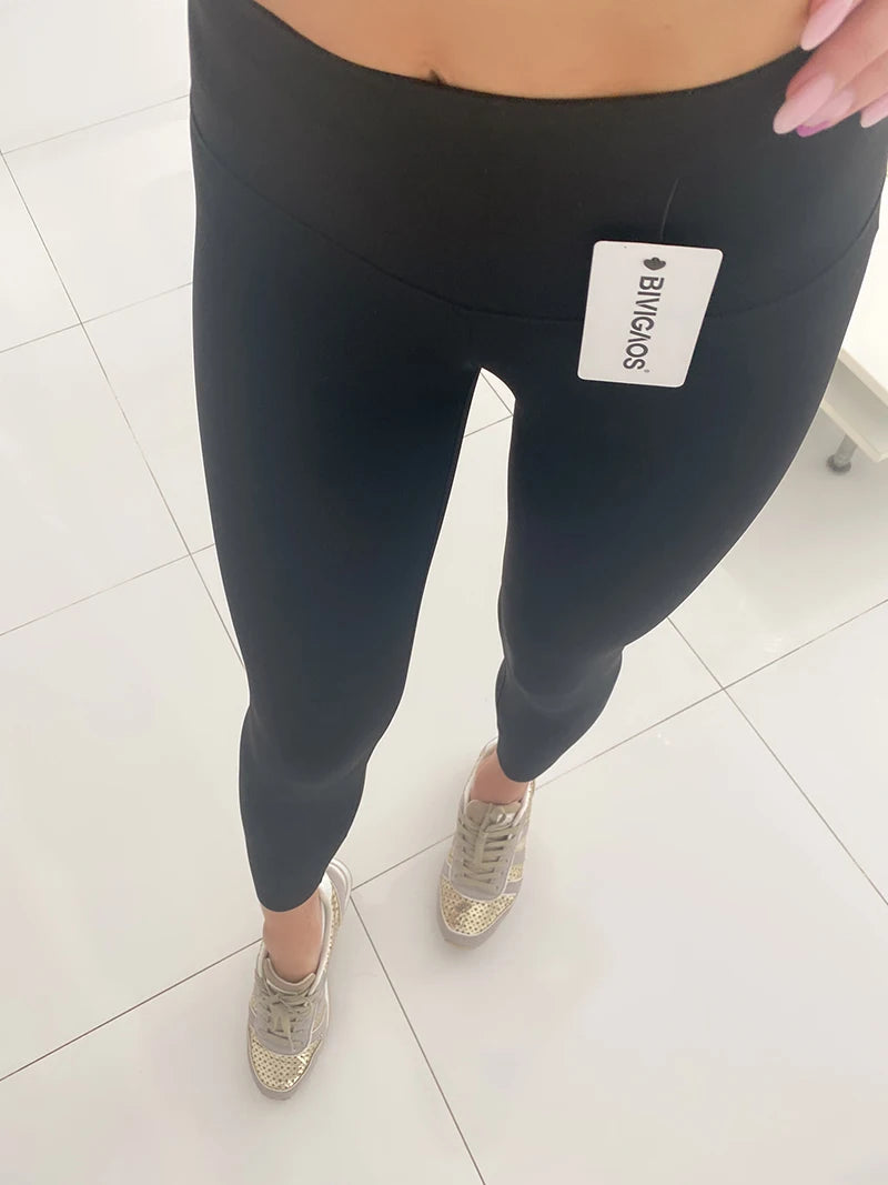Women Sharkskin Black Leggings Thin Workout Stretch Fitness