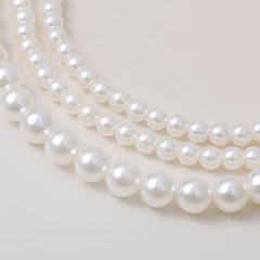 Multi-Layer White Imitation Pearl Necklace Bead  Chain Punk Ladies Wedding Short