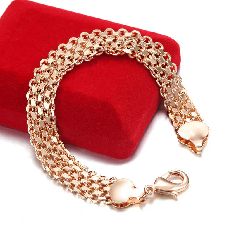 10MM 12MM Big Wide For Women Men Bracelet 585 Rose Gold Color Curb Catenary Chains(No red box)