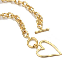 Punk Gold Color Bih Hollow Heart Pendant Necklace for Women Imitation Metal