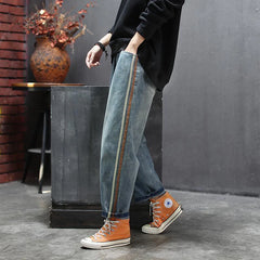 Spring Women Elastic Waist Loose Jeans All-matched Casual Cotton Denim Harem Pants