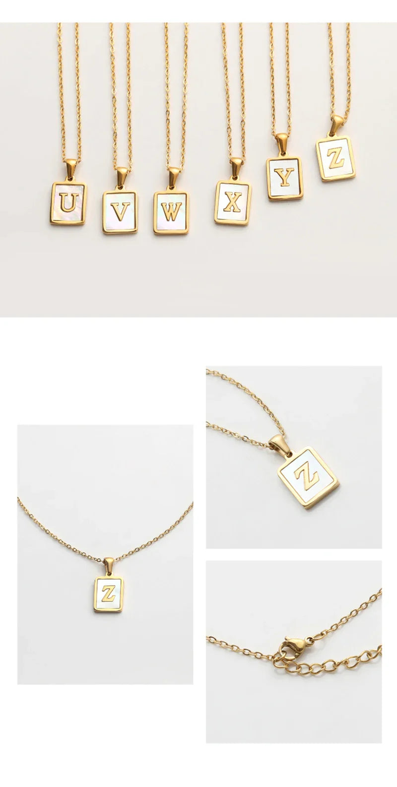 E.B.belle Minimalist Mother of Pearl Shell Stainless Steel Tarnish Free Initial Necklace Gold Plated Letter Necklace for Women