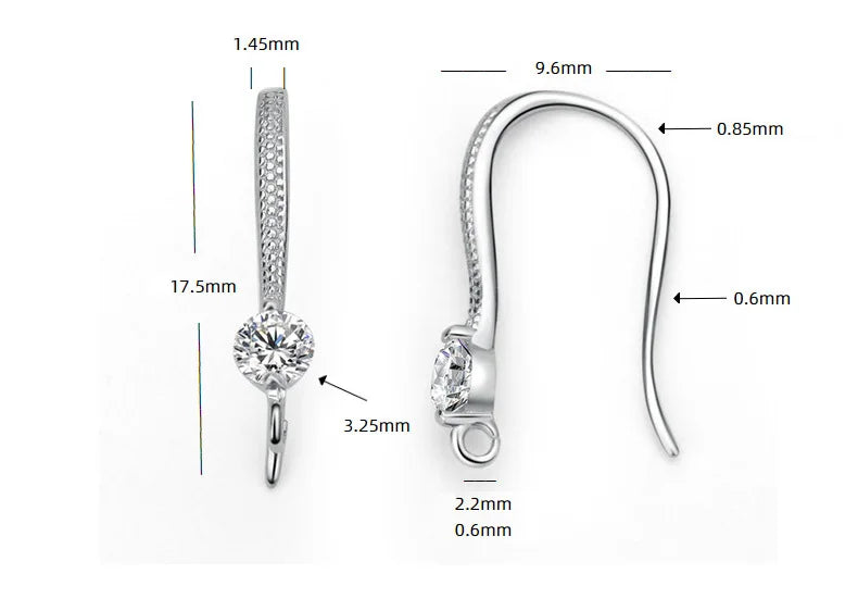 TrustDavis Real 925 Sterling Silver Fashion Dazzling CZ Opening Handmade Ear Hook Earring DIY Accessories Fine Jewelry HY365