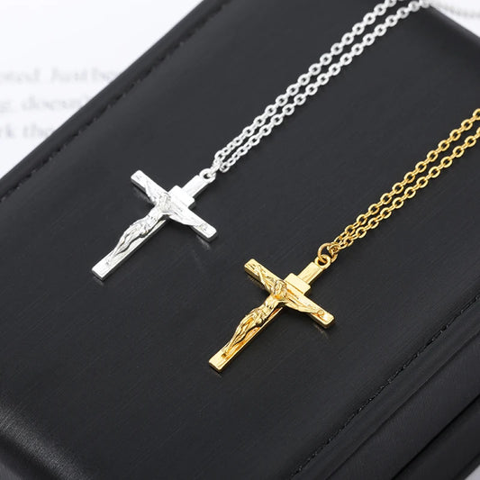 Christian Jesus Cross Necklace For Women Men Stainless Steel Chains Choker Religion