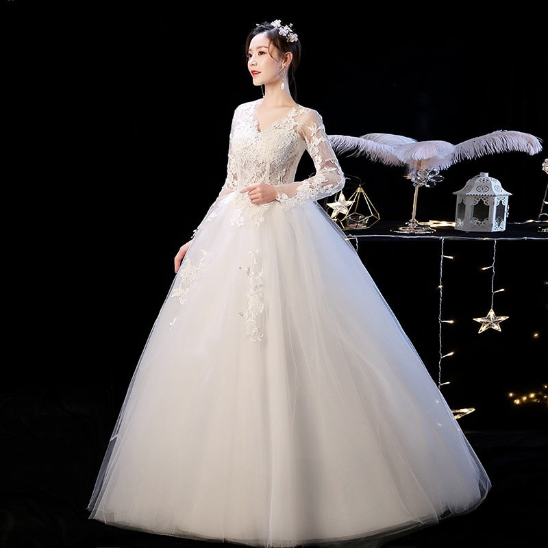 White Bridesmaid Dresses: wedding dress vintage v neck illusion long sleeve ball gown