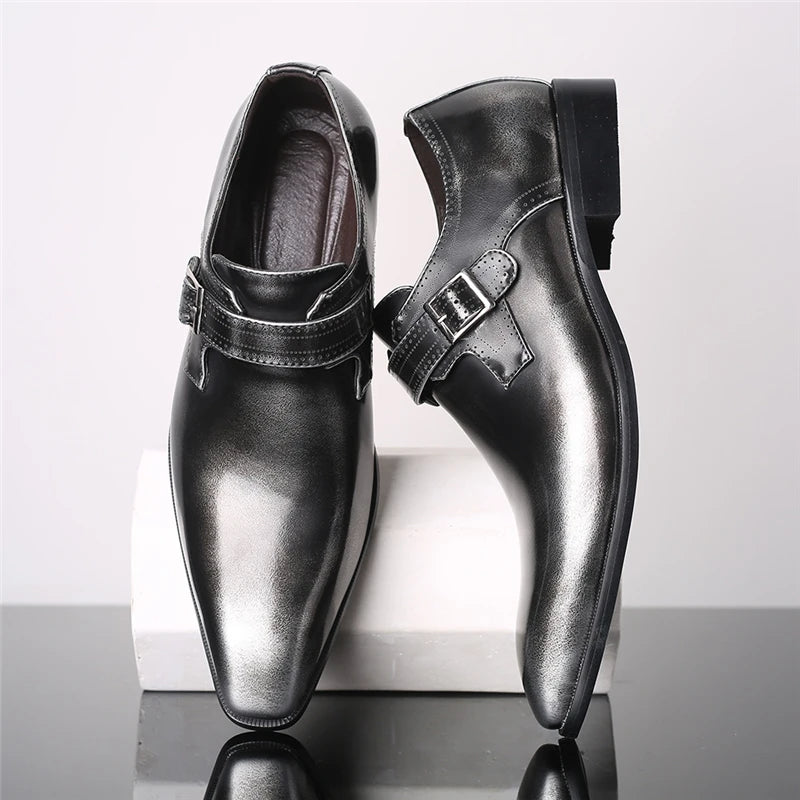 Men's Buckle winklepicker Shoes Point toe Business Dress patent Leather Shoes Ofiice Mens formal Shoes