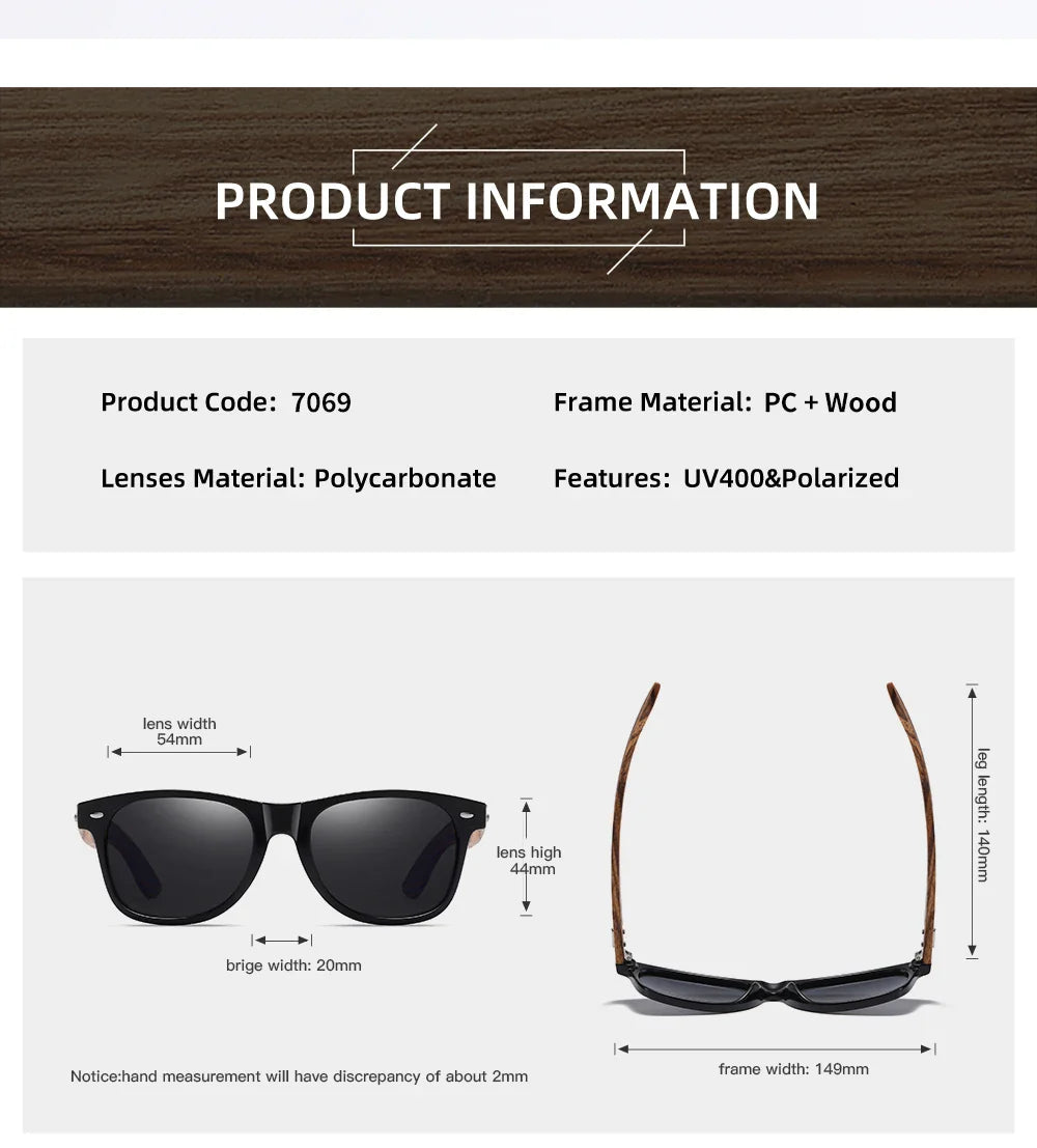 GM Brand 2021 Fashion 100%Handmade Natural Wooden Men Sunglasses Polarized Sun Glasses Women UV400 With Wooden Box