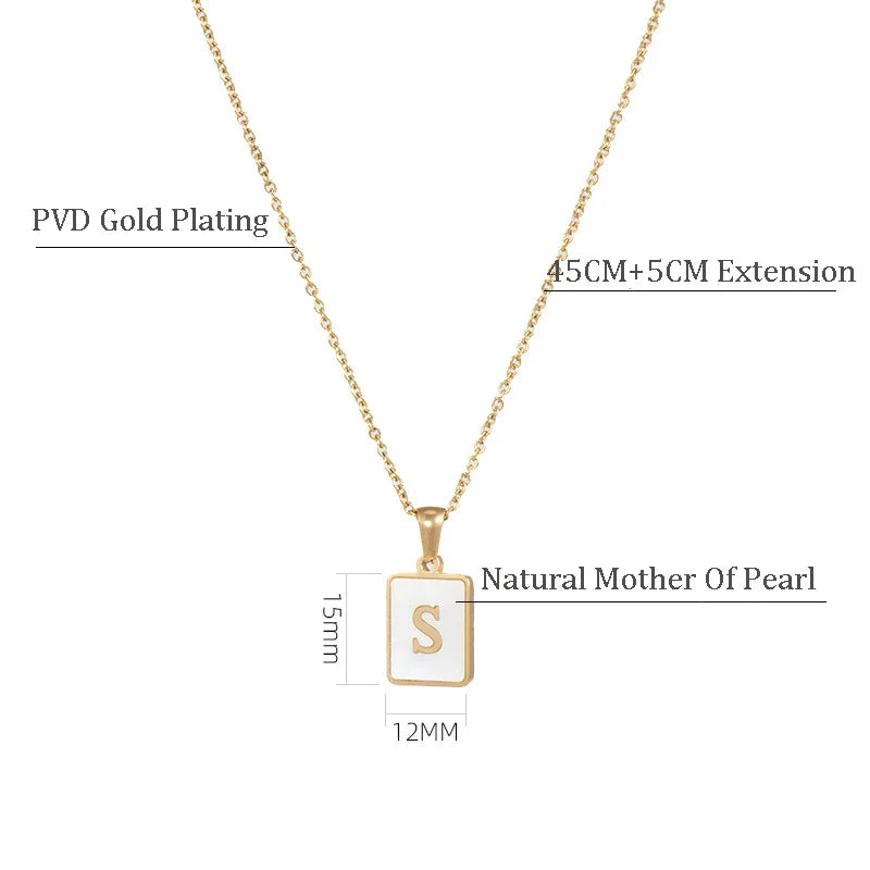 E.B.belle Minimalist Mother of Pearl Shell Stainless Steel Tarnish Free Initial Necklace Gold Plated Letter Necklace for Women
