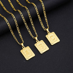 Initial Letter Pendant Necklace Stainless Steel Golden Cuban Chain A-Z Alphabet