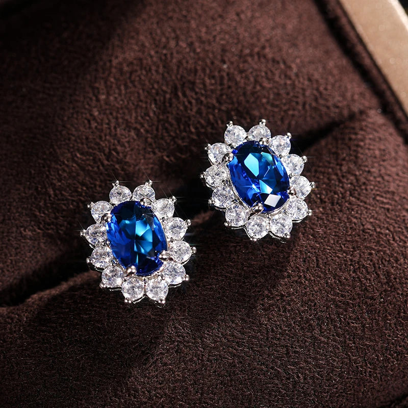 Huitan Fashion Sunflower Shape Stud Earrings Women Brilliant Oval Cubic Zirconia Luxury Female Party Jewelry Earring Top Quality