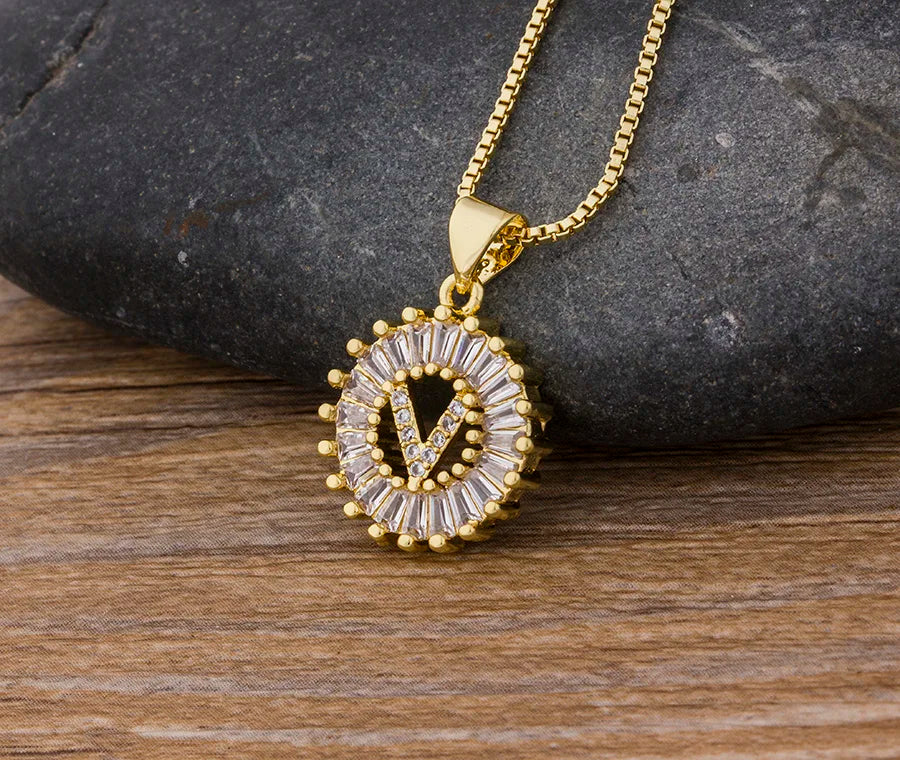 NIdin Hot Sale 2 Colors Initial Letter Pendant 26 Letters Charm Name Necklace Top Quality Copper Zircon Jewelry Birthday Gift