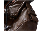 Winter Men's PU Leather Jacket Casual Man Motorcycle Leather Hooded Coats