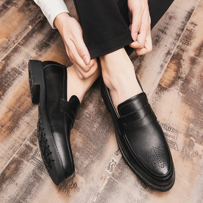 Retro Men Dress Shoes Brogue Style Party Leather Formal Shoes Wedding Shoes Men Flats Leather Oxfords Slip on Fashion Loafers 46
