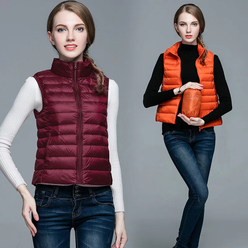 Women's White Duck Down Vest Sleeveless Jacket Winter Light and Warm