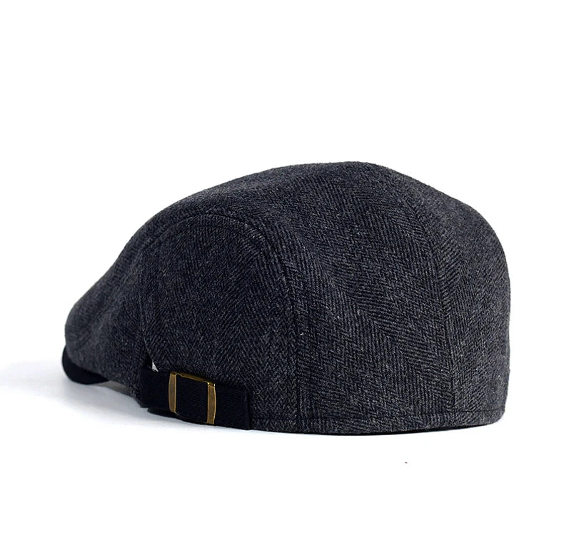 Big Size Newsboy Cap Men Winter Wool Thick Warm Vintage Herringbone Casual